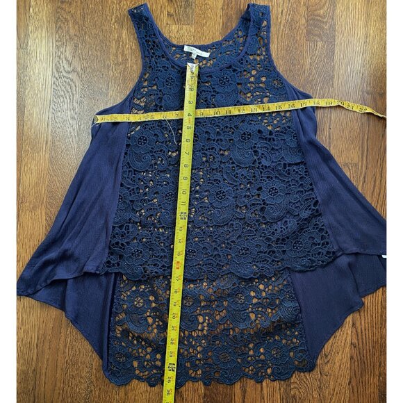 Tunic Top Shabby Chic Cottagecore Crochet Sleeveless Boho  in Navy Medium - Picture 12 of 15